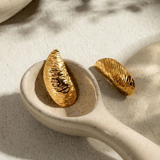 Golden Textured Crescent Stud Earrings – Sculpted Luxe