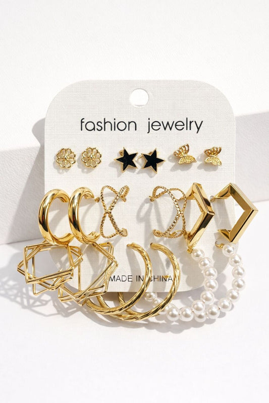 Golden Luxe Earring Combo Set (9 Pairs)