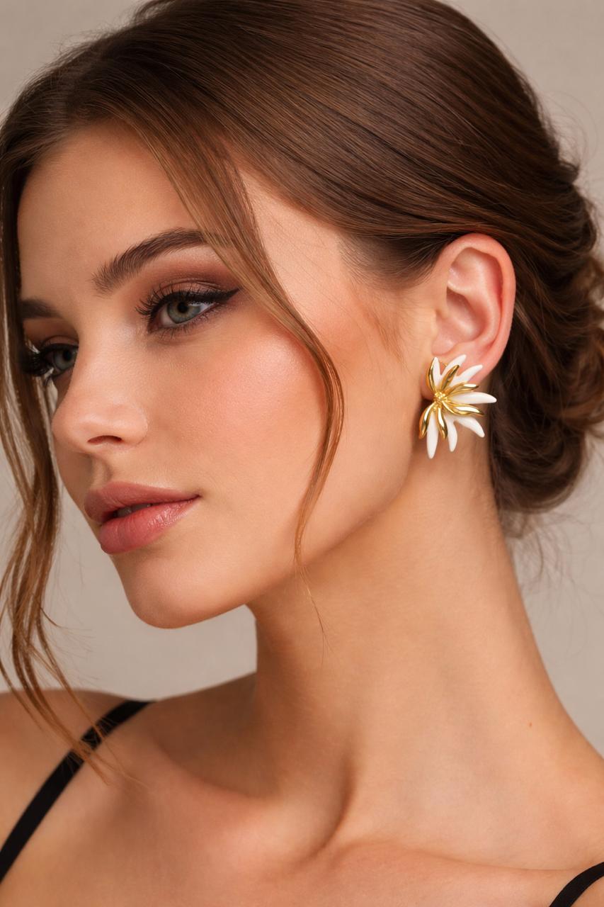 Elegant Bloom Gold & Ivory Floral Stud Earrings