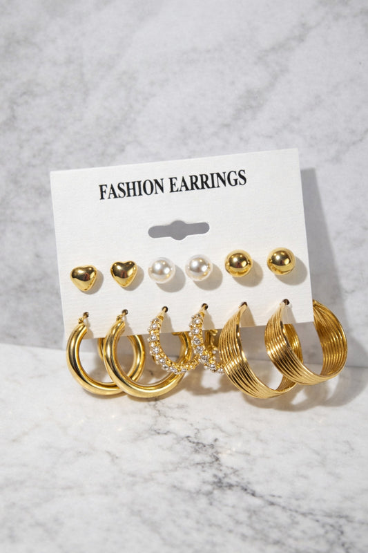 Gold Everyday Earring Combo Set (6 Pairs)