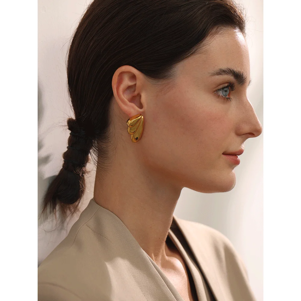 Golden Sculpted Drop Stud Earrings – Modern Luxe