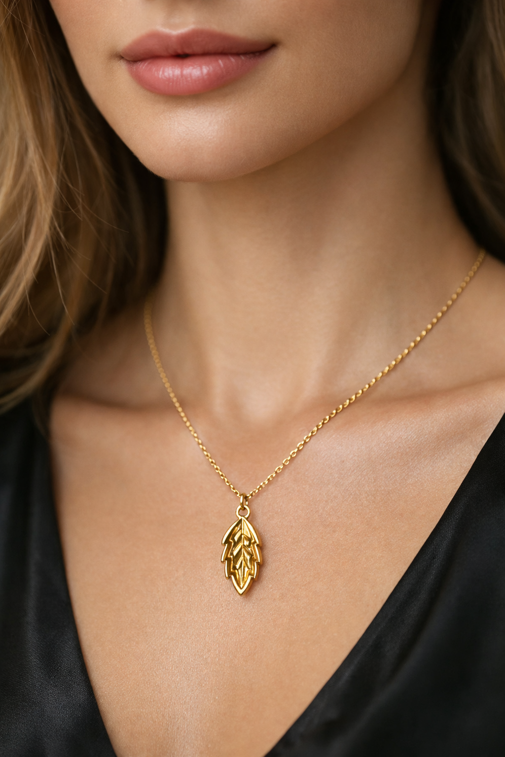 Golden Leaf Drop Pendant Necklace