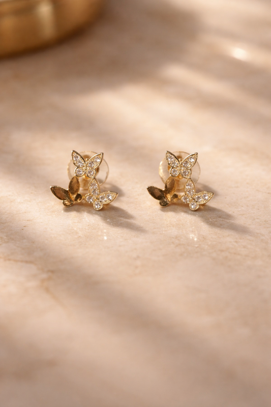 Golden Crystal Butterfly Stud Earrings