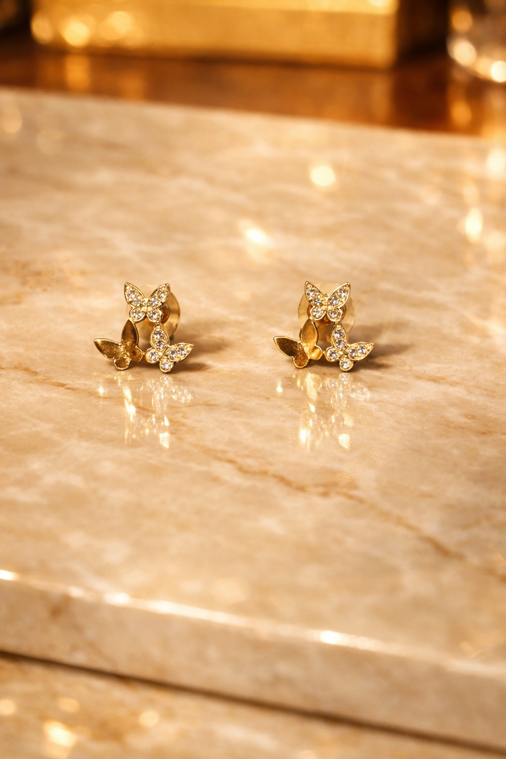 Golden Crystal Butterfly Stud Earrings