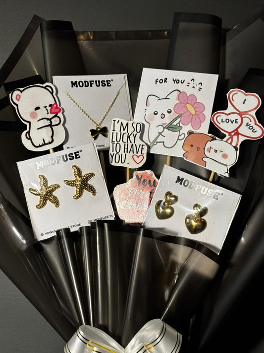 MODFUSE Golden Love Jewellery Gift Bouquet Set