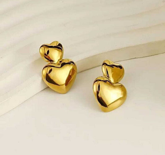 Golden Double Heart Stud Earrings – Minimal Luxe Statement