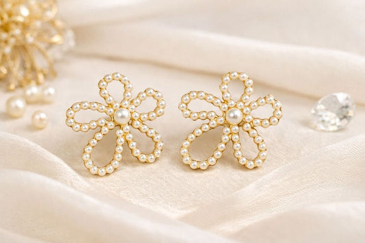 Pearl Bloom Stud Earrings – Timeless Floral Elegance