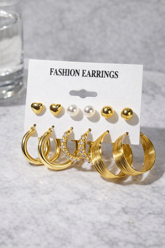 Gold Everyday Earring Combo Set (6 Pairs)