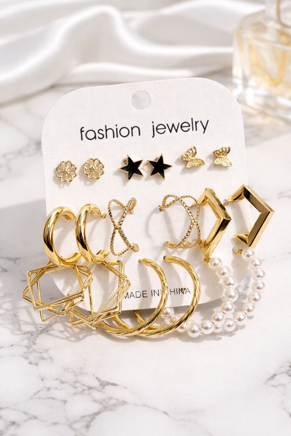 Golden Luxe Earring Combo Set (9 Pairs)
