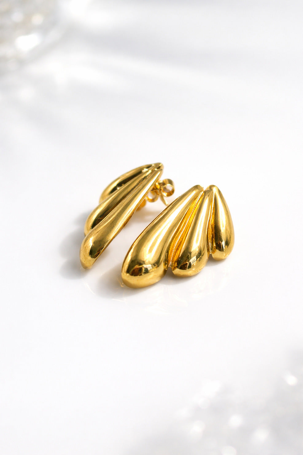 Golden Sculpted Drop Stud Earrings – Modern Luxe