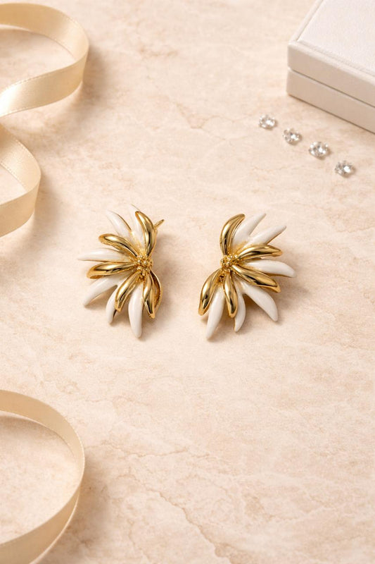 Elegant Bloom Gold & Ivory Floral Stud Earrings