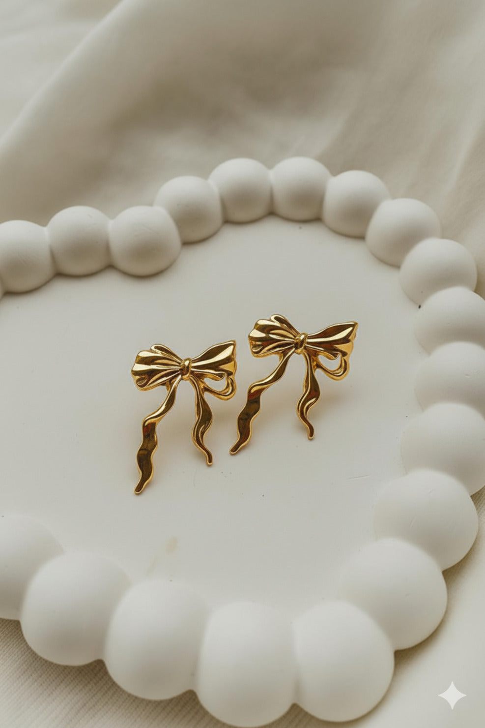 Golden Bow Charm Stud Earrings