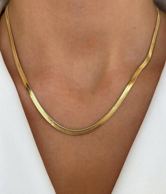 MODFUSE Luxe Flat Snake Chain Necklace – Gold Finish