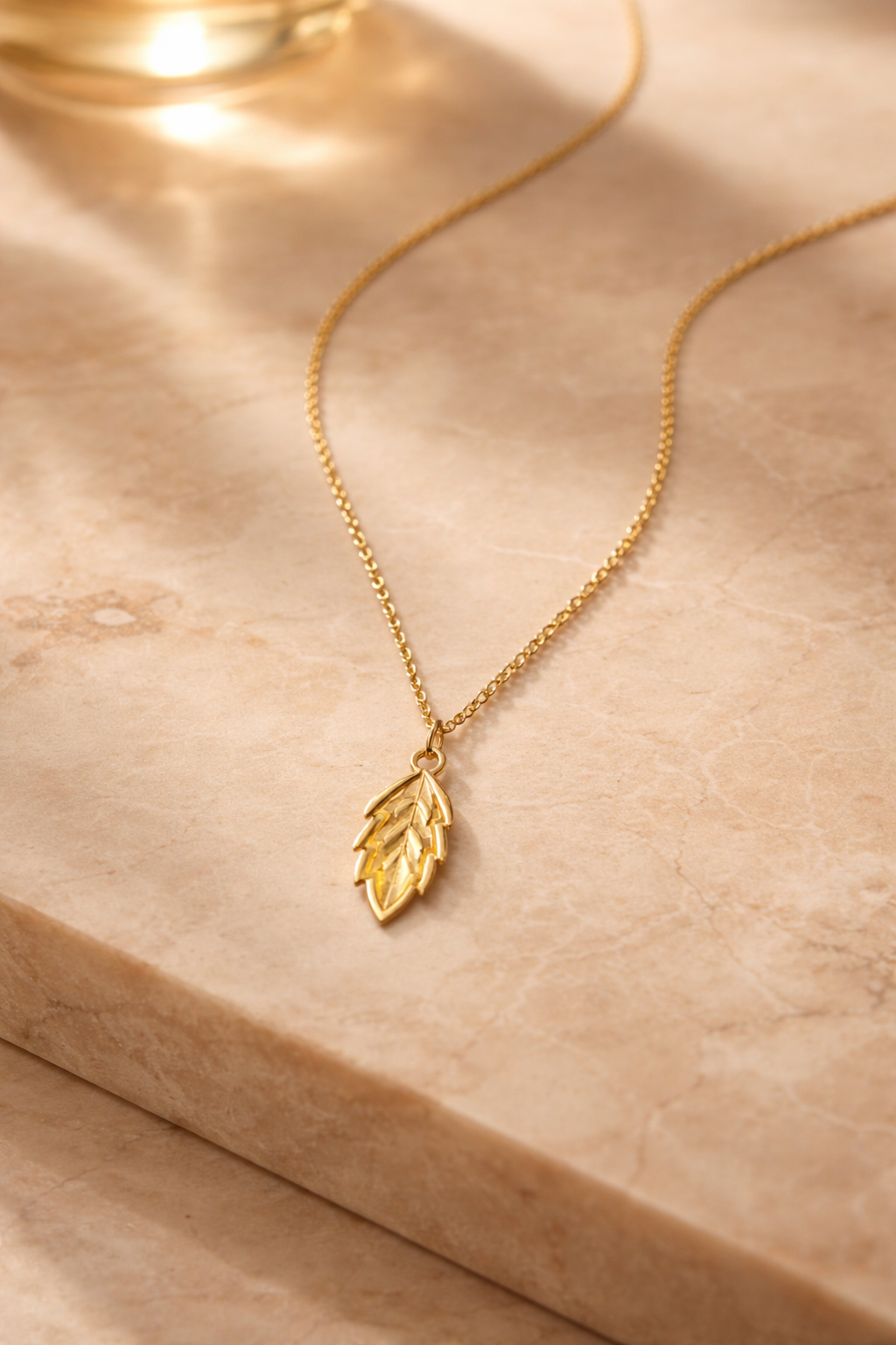 Golden Leaf Drop Pendant Necklace