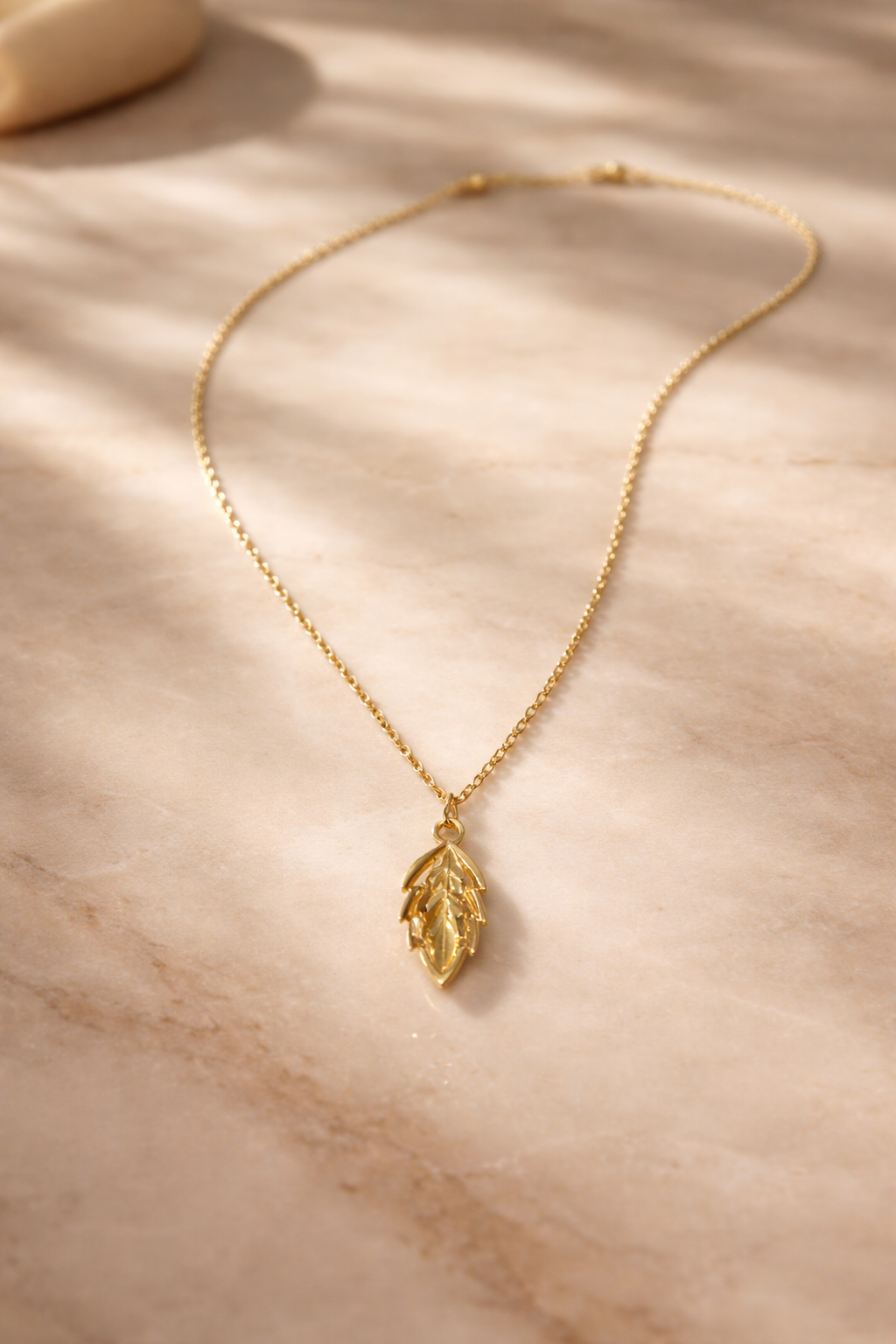 Golden Leaf Drop Pendant Necklace