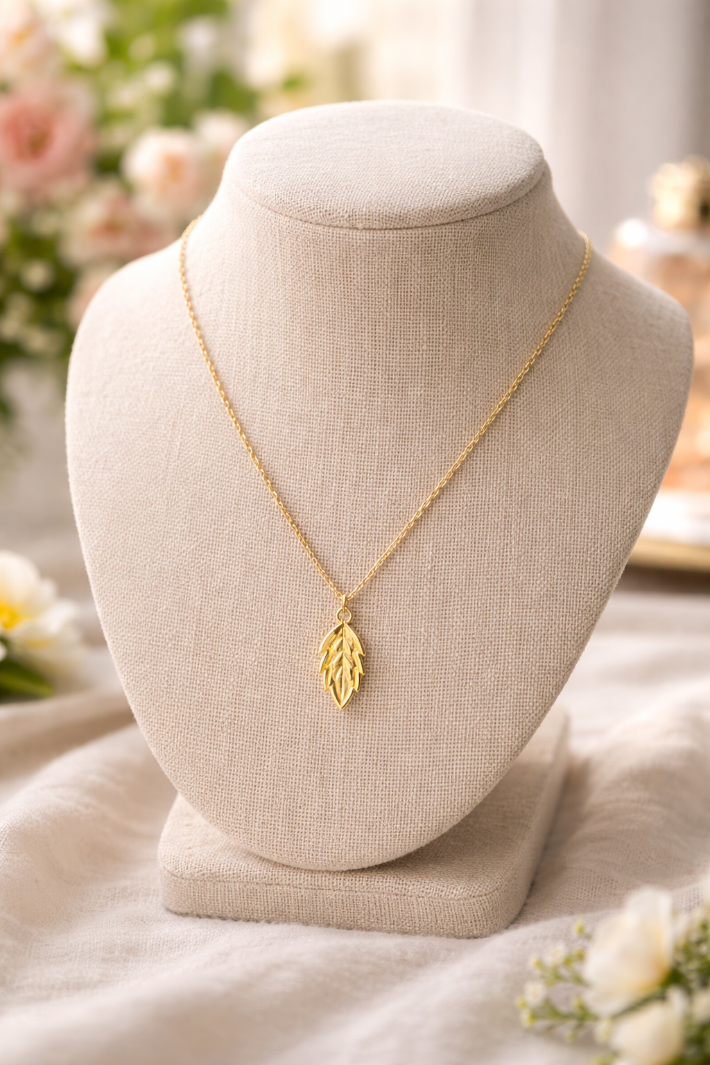 Golden Leaf Drop Pendant Necklace