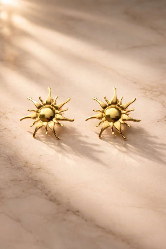 Golden Sunburst Statement Stud Earrings