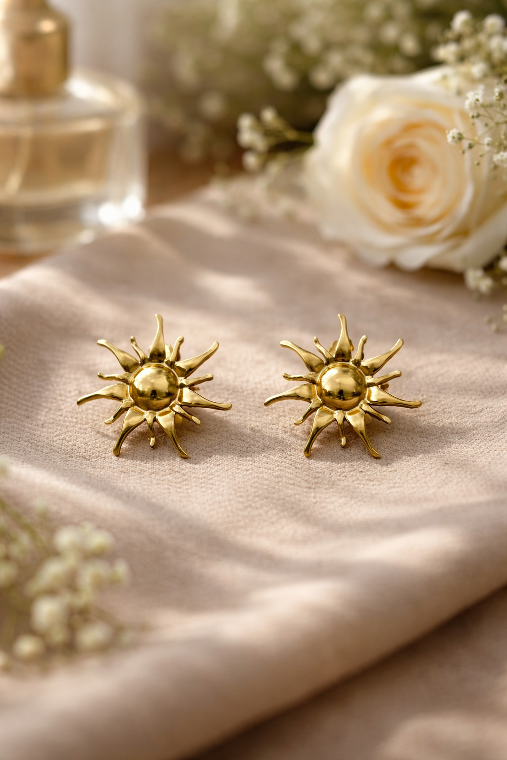 Golden Sunburst Statement Stud Earrings