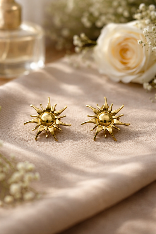 Golden Sunburst Statement Stud Earrings