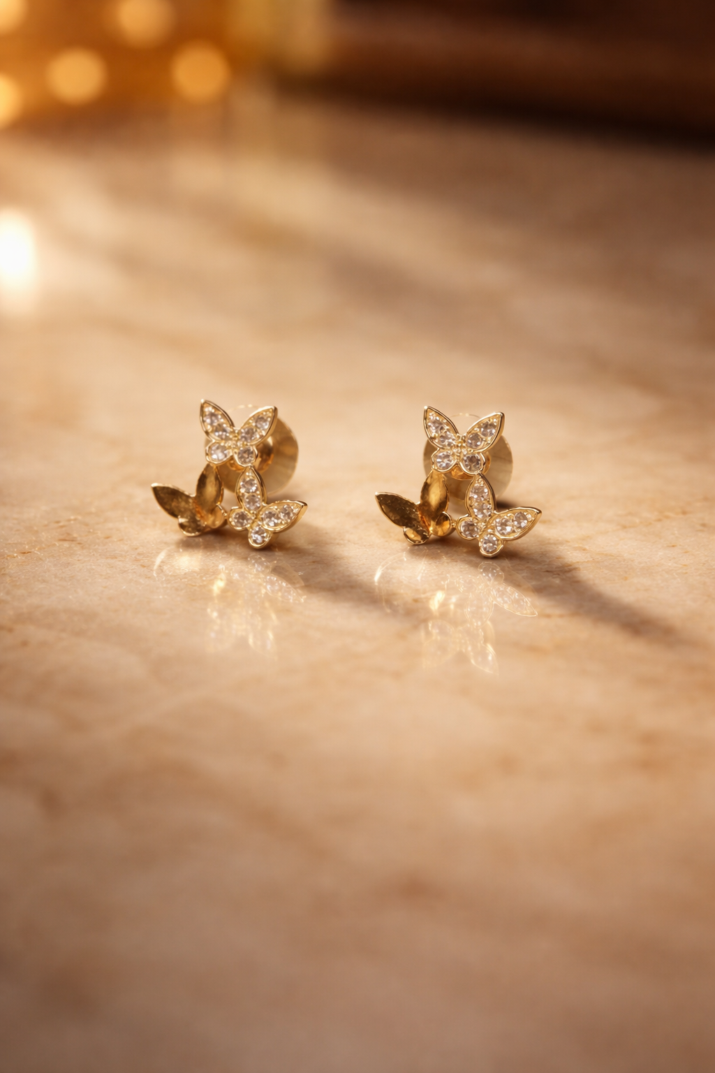 Golden Crystal Butterfly Stud Earrings