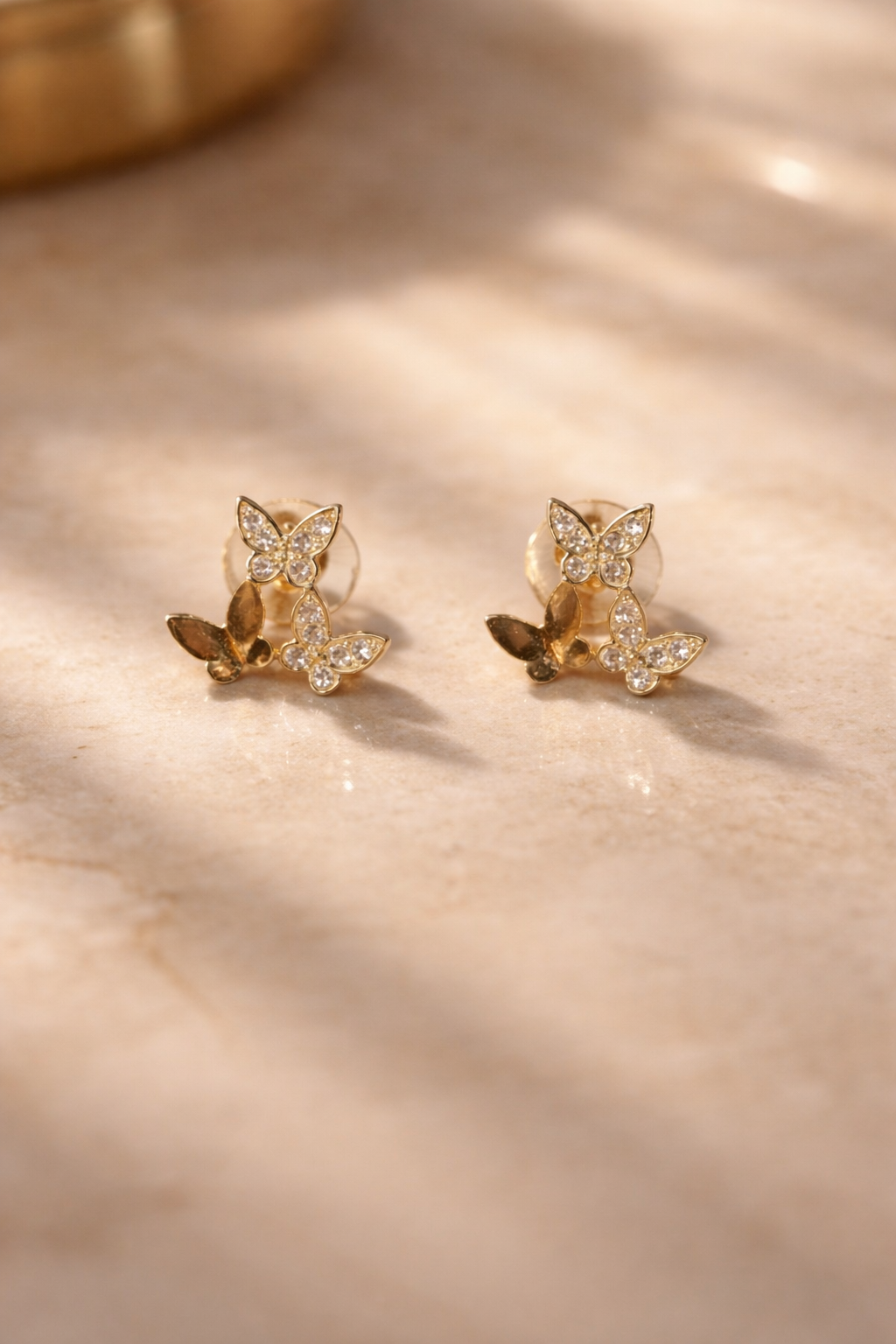 Golden Crystal Butterfly Stud Earrings