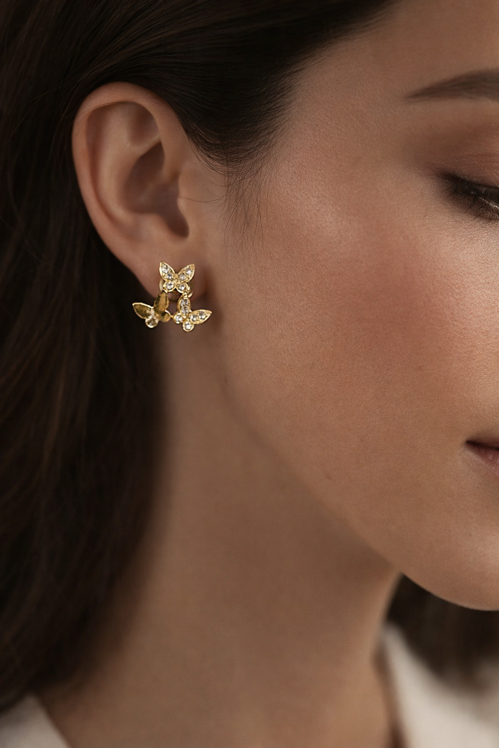 Golden Crystal Butterfly Stud Earrings