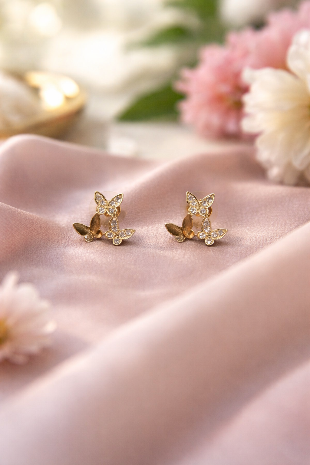 Golden Crystal Butterfly Stud Earrings