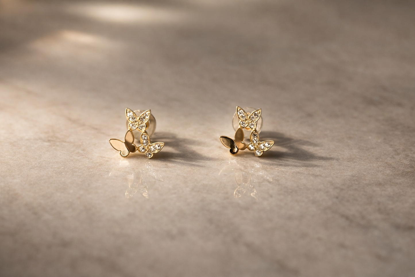 Golden Crystal Butterfly Stud Earrings