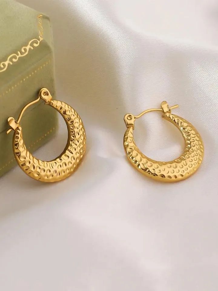 Golden Hammered Hoop Earrings – Textured Luxe