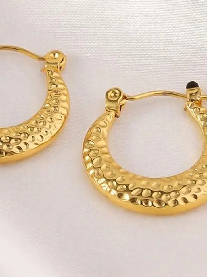 Golden Hammered Hoop Earrings – Textured Luxe