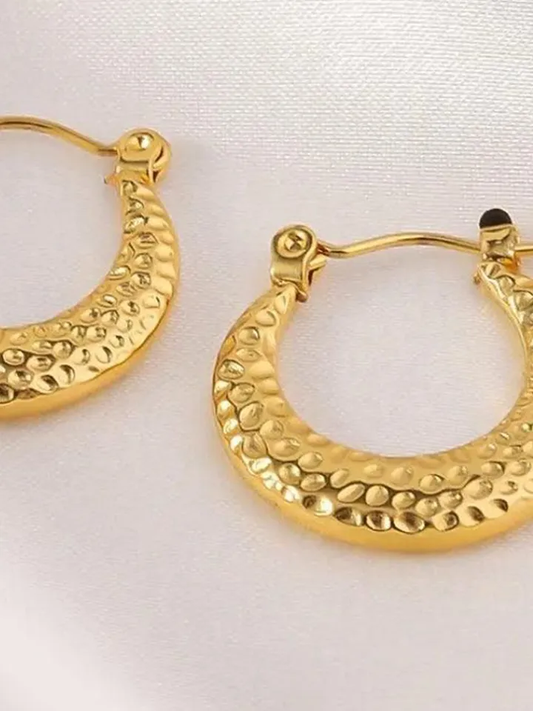 Golden Hammered Hoop Earrings – Textured Luxe