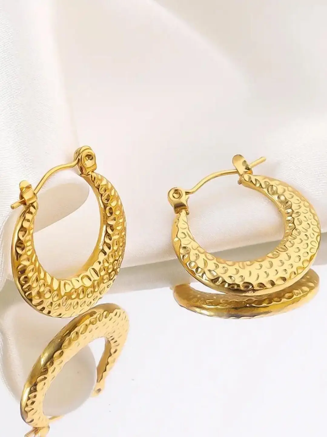 Golden Hammered Hoop Earrings – Textured Luxe