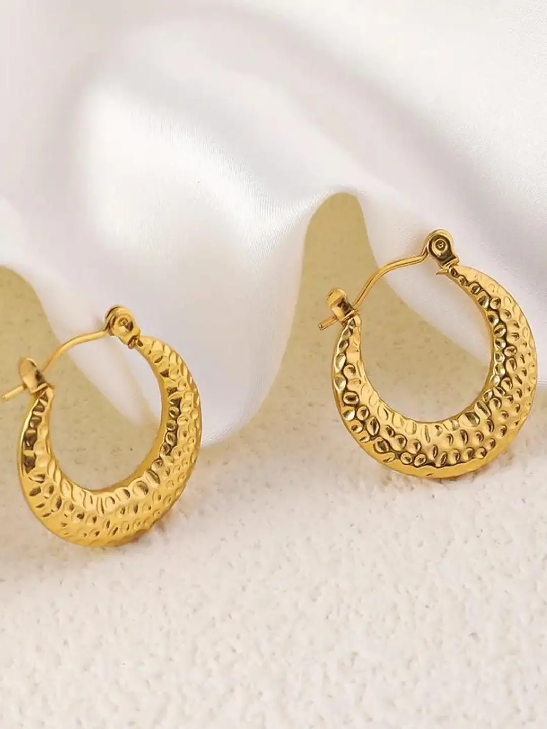 Golden Hammered Hoop Earrings – Textured Luxe