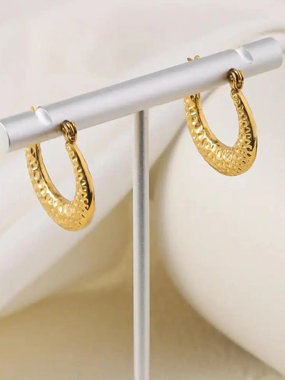 Golden Hammered Hoop Earrings – Textured Luxe