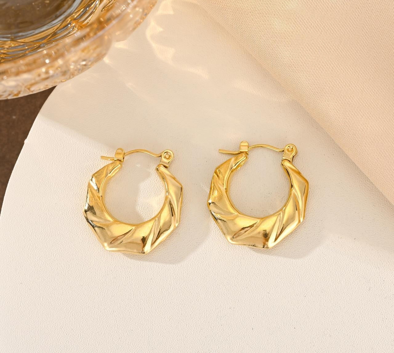 Golden Crumpled Hoop Earrings – Sculpted Luxe