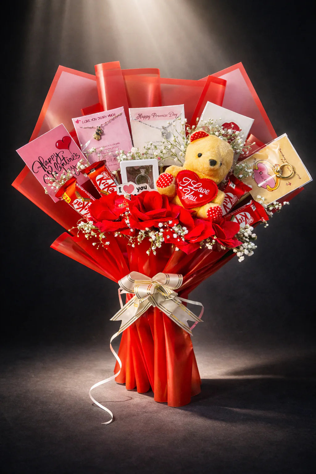 Luxury Valentine Teddy & Chocolate Bouquet Hamper