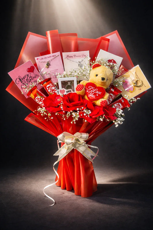 Luxury Valentine Teddy & Chocolate Bouquet Hamper