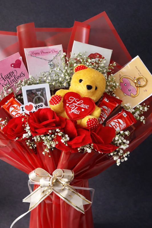 Luxury Valentine Teddy & Chocolate Bouquet Hamper