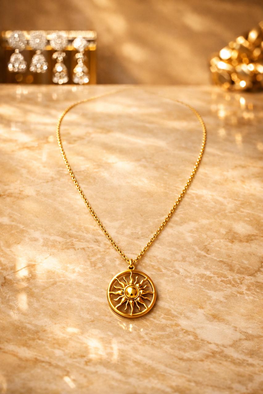 Radiant Sun Disc Pendant Necklace