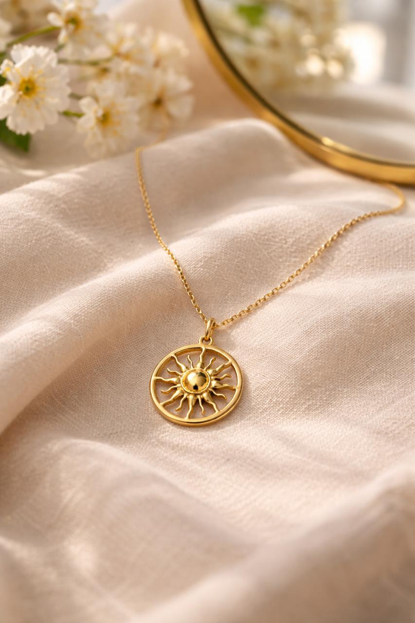 Radiant Sun Disc Pendant Necklace