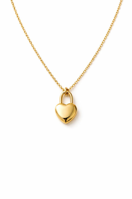 Golden Heart Lock Pendant Necklace
