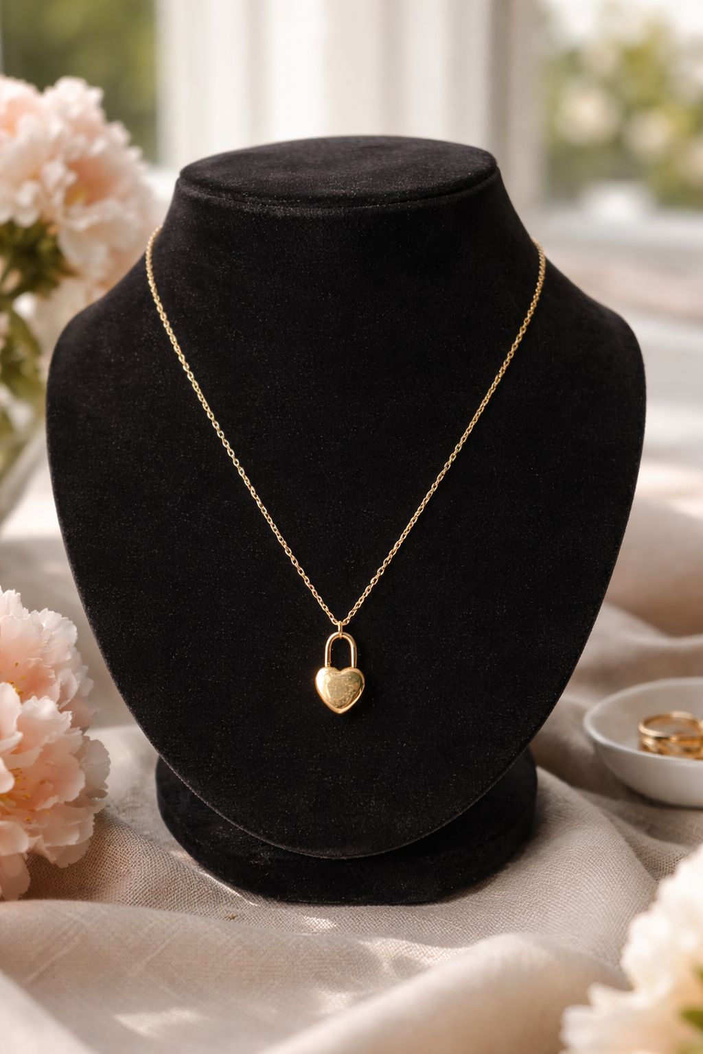 Golden Heart Lock Pendant Necklace