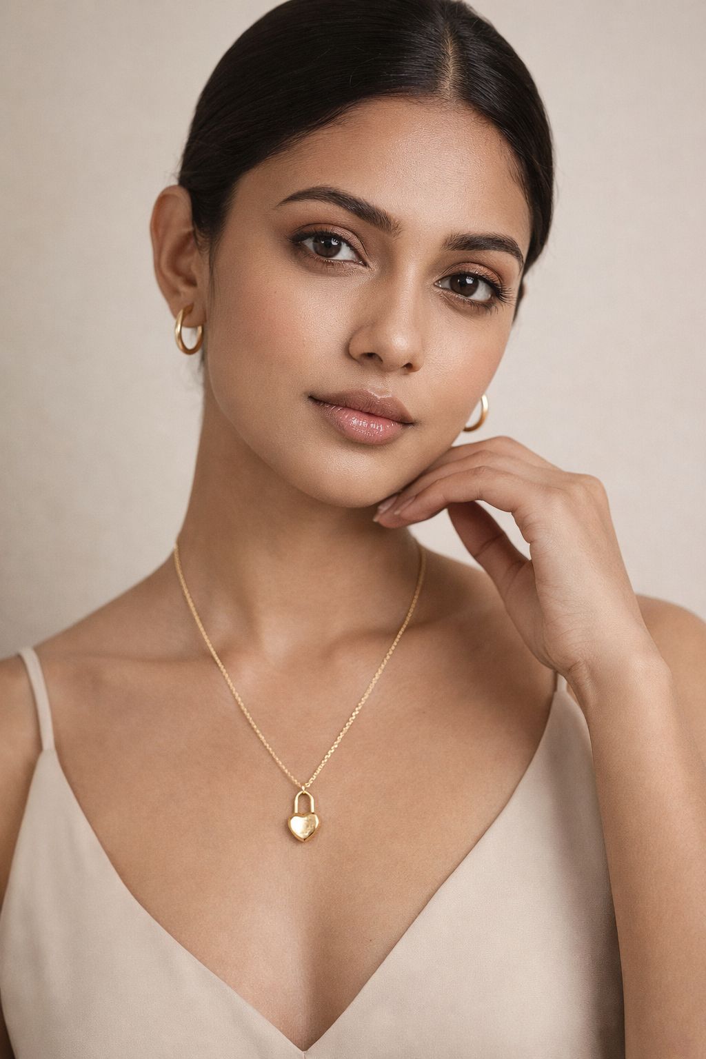 Golden Heart Lock Pendant Necklace